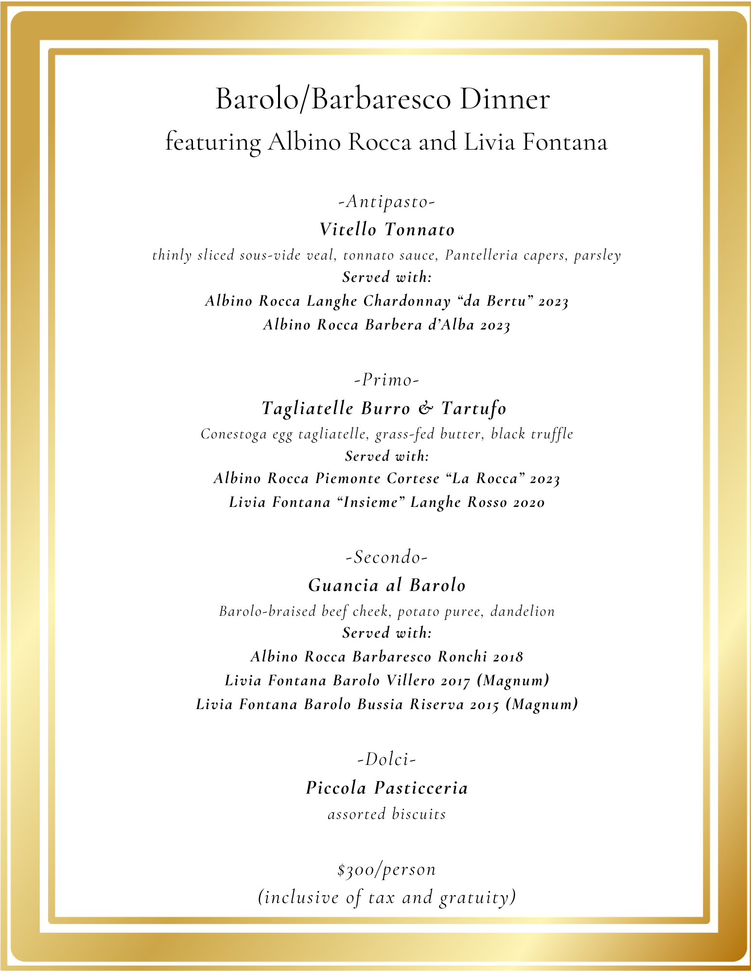 Barolo Barbaresco Dinner at Oretta Downtown - Monday May 11 @ 6:30 pm